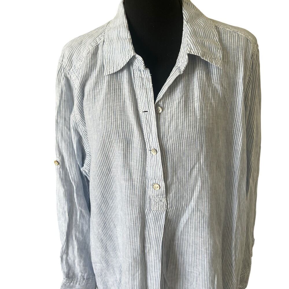 H&M B'B Women's Coastal 100% Linen Striped Tunic Top Blue White Size‎ US 18 - Picture 3 of 11